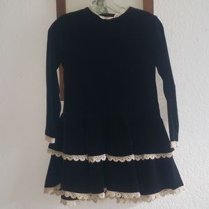 Girls Black Velour Antique Dress